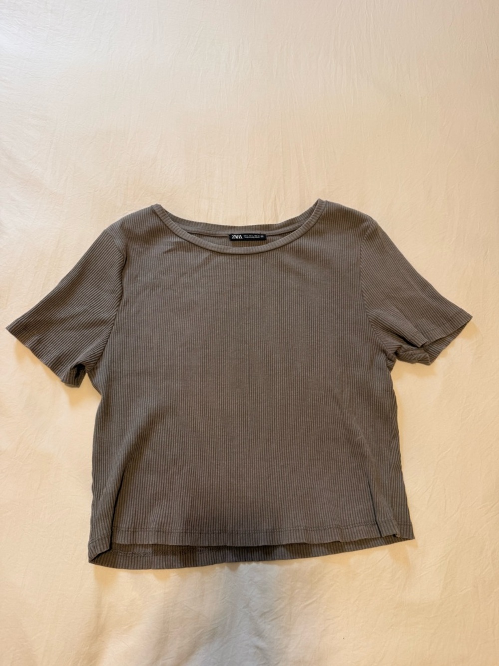Zara Olive Ribbed Crewneck Short Sleeve Tee
